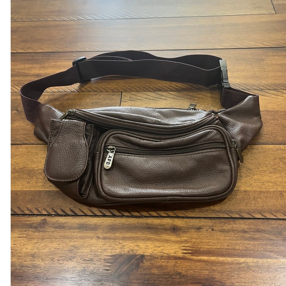 APC Fanny Pack Waist Bag Mens OS Brown Good Leather Multi Pocket Utility